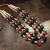 DESIGNER REAL STONE BEADS THREE STRING NECKPIECE