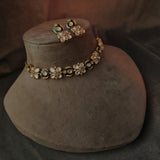 POLKI KUNDAN FLOWER DESIGN CHOKER WITH EARRINGS
