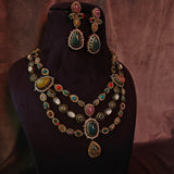EXCLUSIVE MULTI COLOR SEMI PRECIOUS STONE NECKLACE WITH EARRINGS