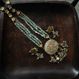 EXCLUSIVE ROSE QUARTZ KUNDAN JADAU PENDANT WITH SEMI PRECIOUS STONE STRING AND HANGINGS