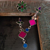 TRIBAL EARRINGS AND RING SET IN COLORED GLASS WORK