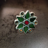TRIBAL EARRINGS AND RING SET IN COLORED GLASS WORK