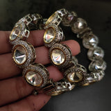 FINEST QUALITY REAL GOLD PLATED POLKI KUNDAN BANGLE (PAIR)