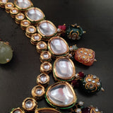 FINEST QUALITY KUNDAN CHOKER WITH SEMI PRECIOUS STONE HANGINGS AND EARRINGS