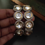 FINEST QUALITY REAL GOLD PLATED POLKI KUNDAN BANGLE (PAIR)
