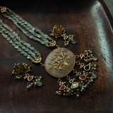 EXCLUSIVE ROSE QUARTZ KUNDAN JADAU PENDANT WITH SEMI PRECIOUS STONE STRING AND HANGINGS