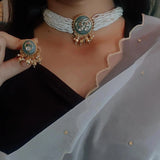 DESIGNER FINEST QUALITY INLAY WORK CHOKER WITH EARRINGS