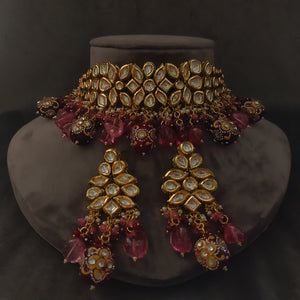 Statement Polki Kundan Choker In Semi Precious Stones Necklace