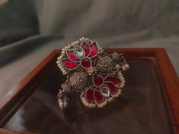 Silver Plated Tribal Kundan Ring Rings