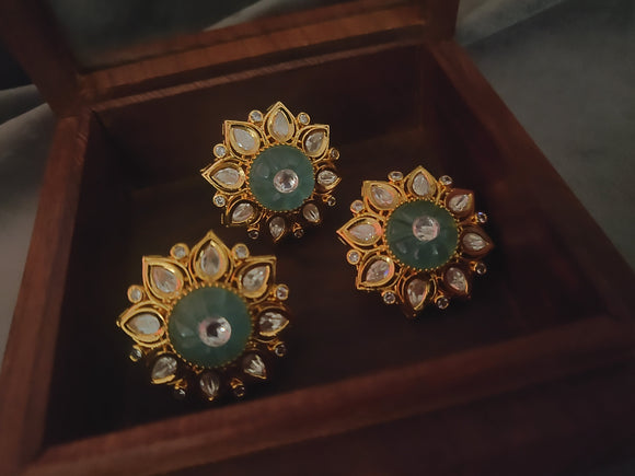 Carved Stone Kundan Earrings And Ring Set Earrings
