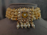 Carved Stone Kundan Choker With Real String Necklace