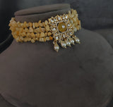 Carved Stone Kundan Choker With Real String Necklace