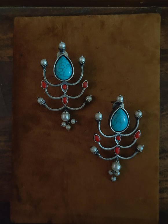 Tribal Silver Plated Stone Earrings Earrings