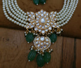 POLKI KUNDAN CHOKER WITH FLUORITE STONE HANGINGS