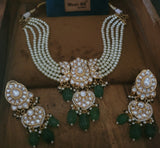 POLKI KUNDAN CHOKER WITH FLUORITE STONE HANGINGS