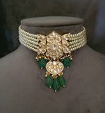 POLKI KUNDAN CHOKER WITH FLUORITE STONE HANGINGS
