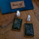 CARVED LABRADORITE STONE AND BAROQUE EARRINGS