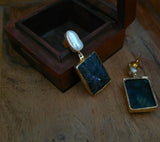 CARVED LABRADORITE STONE AND BAROQUE EARRINGS