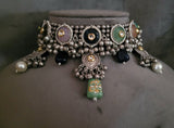 WEAR ME EXCLUSIVE SILVER PLATED CARVED STONE CHOKER