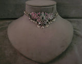 TRIBAL SILVER PLATED DESIGNER CHOKER WITH EARRINGS
