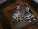 TRIBAL SILVER PLATED DESIGNER CHOKER WITH EARRINGS