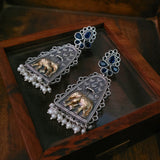 TRIBAL SILVER PLATED DUAL TONE EARRINGS