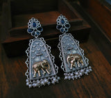 TRIBAL SILVER PLATED DUAL TONE EARRINGS