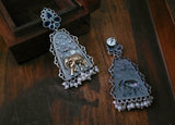 TRIBAL SILVER PLATED DUAL TONE EARRINGS